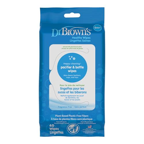 Dr. Brown's Bottle and Pacifier Healthy Wipes, Safely Clean Bottles, Baby Items, and Feeding Essentials, Hypoallergenic, 40 count, 1-Pack (Packaging May Vary)