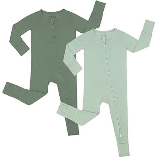 JunNeng Rayon of Bamboo Baby Sleeper with Mittens Cuffts Feet & Non-Slip Design, 2 Way Zipper Pjs Sleep'N Play Romper