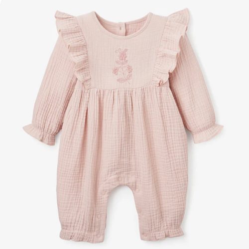 Warm Blush Organic Muslin Baby Jumpsuit – Elegant Baby