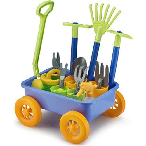 Liberty Imports Pull Along Garden Wagon and Gardening Tools Toy Play Set for Toddlers, Kids with Outdoor Tools, Plant Pots, Accessories