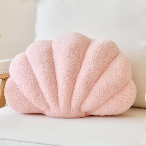 Lfsaaj Pink Seashell Throw Pillows, Shell Shaped Throw Pillows, 13 Inch Soft Home Decorative Pillow Plush Cushion for Bed Couch Living Sofa Room Decor Accent Throw Pillow