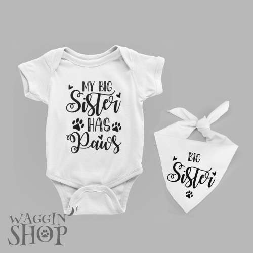 My Big Sister Has Paws Baby Bodysuit, Baby And Dog Matching Gift, Cute Animal Baby Bodysuit, My Big Sister Has Paws Toddler T Shirt.