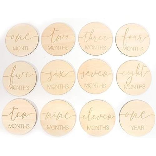 Baby Monthly Milestone Marker - Monthly Wooden Milestone Discs,Baby Monthly Milestone Cards,12 Monthly Milestone Signs Baby Disc
