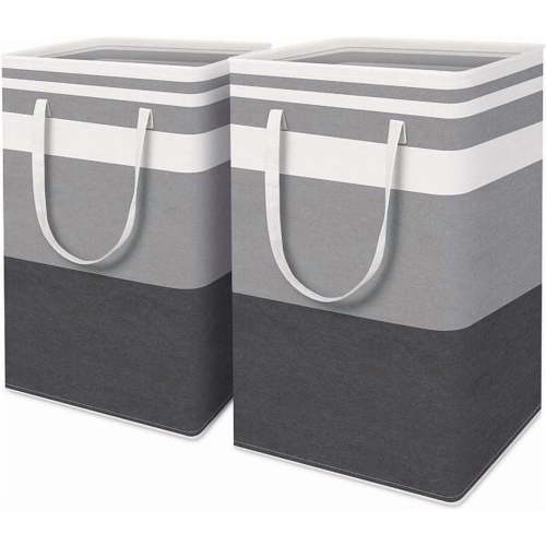 Semfri 2Pack Large Laundry Basket 75L Each Waterproof Freestanding Laundry Hamper Collapsible Tall Clothes Hamper with Extended Handles for Clothes Toys in the Dorm and Family-Gradient Grey