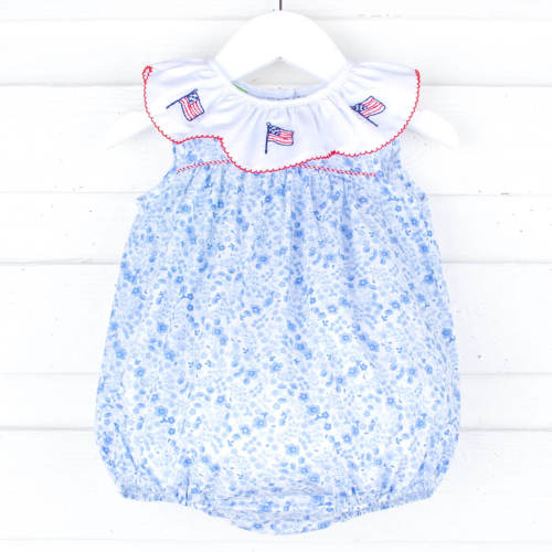 Flag Embroidered Blue Floral Quinn Bubble