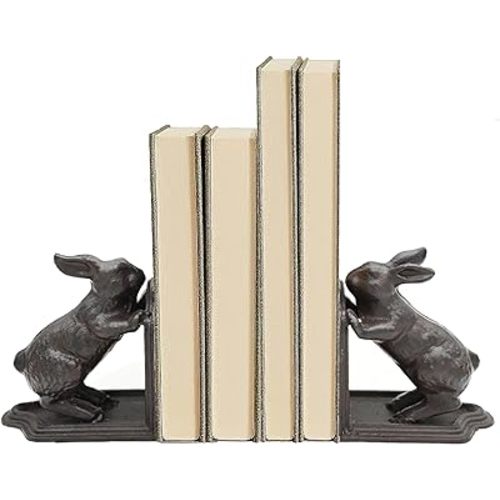 Decorative Book Ends Cast Iron Cute Bunny Bookends,Vintage Heavy Duty Book Ends for Shelves,Book Ends for Heavy Books, 5.3lbs