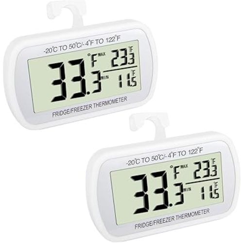 Waterproof Refrigerator Fridge Thermometer, Digital Freezer Room Thermometer, Max/Min Record Function Large LCD Screen and Magnetic Back for Kitchen, Home, Restaurants (2 Pack)