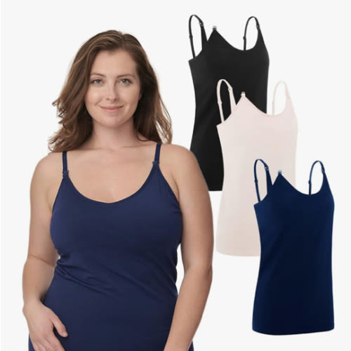 Under Control Nursing Cami Tank Tops for Breastfeeding Women Nursing Tops Maternity Shirts, Camisoles with Built in Bra 3Pack