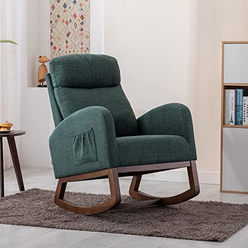 HomSof Rocking Chair Nursery Emerald Polyester Modern Lounge Chair for Living Room and Bedroom