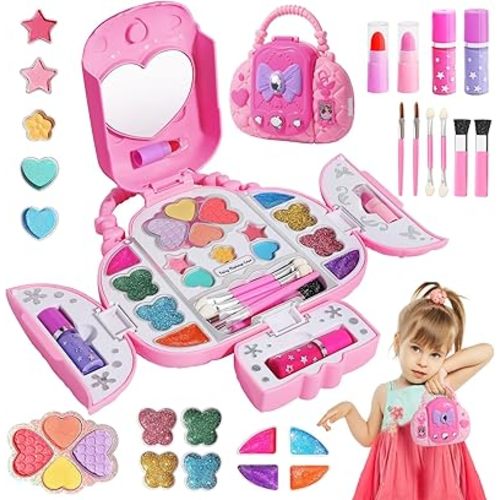 Topsolid Kids Makeup Kit With Mirror - Real Washable Makeup Set for Girls 5-8, Princess Toys Cosmetic Set, Christmas & Birthday Gifts for 3-8 Year Old Girls