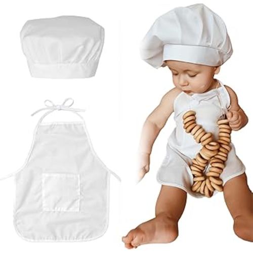 SPOKKI Baby Photography Prop, Chef Hat Apron Photo Props Costume Come with 2PCS Photography Hair Clips for Infant Twins | 6-24 Months (Boy)