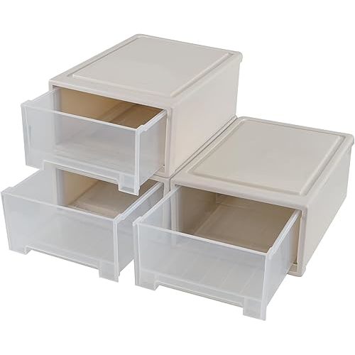 19 Quart Plastic Drawer Storage Stackable, Plastic Compact Stacking Storage Drawer Unit, 3 Packs