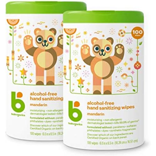 Babyganics Alcohol-Free Hand Sanitizing Wipes, Mandarin, Kills 99.9% of Common Bacteria, Moisturizing, 200 Count, (100 Count, 2 Pack), Packaging May Vary