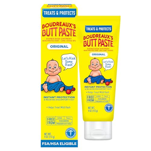 Boudreaux’s Butt Paste Original Diaper Rash Cream for Baby, Ointment With Zinc Oxide, 4 oz Tube