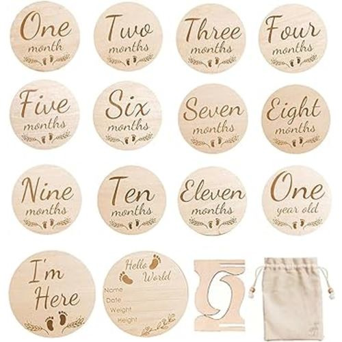Baby Milestone,Marker Discs with Birth Announcement Sign,Wooden Circles Cards to Document Baby's Growth, Pregnancy Announcement Sign Baby Boy and Girl Gifts Set,1-12 Months