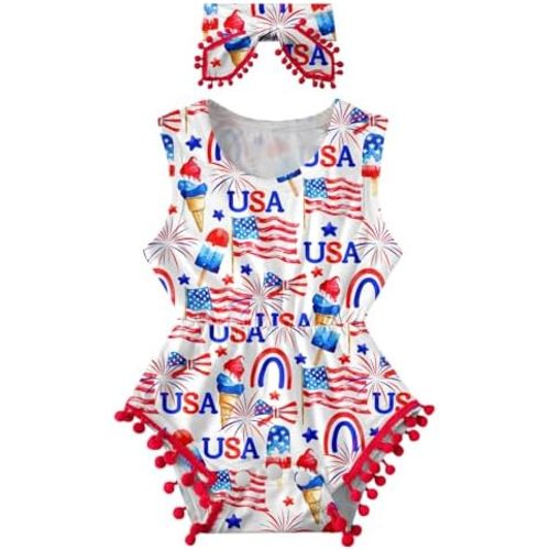Baby Girl Clothes 0-24 Months Floral Sleeveless Baby Cowgirl Newborn Romper Jumpsuit Outfit Set with Headband