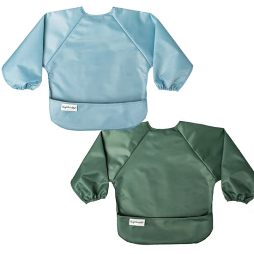 Tiny Twinkle Long Sleeve Bib for Babies & Toddlers – 2 Pack Waterproof Smock Bibs for Eating – Machine Washable & Mess-Proof, Baby Feeding Essential & Shower Must-Have (Slate Olive,6–24M)