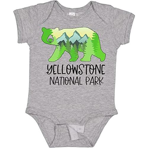 inktastic Yellowstone National Park- Mountains and Bear Shape Baby Bodysuit