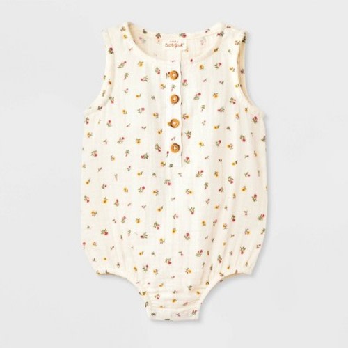 Baby Girls' Floral Gauze Romper - Cat & Jack™ Cream 6-9M
