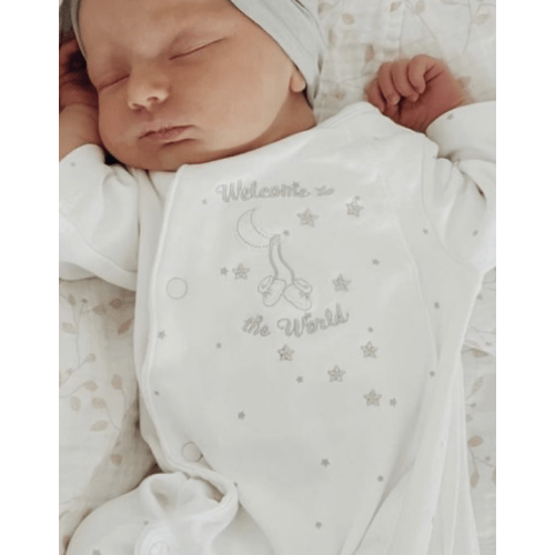Welcome To The World Footed One-Piece and Hat