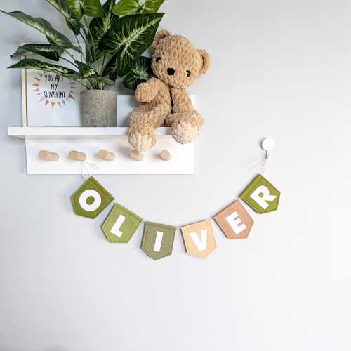 Woodland Kids Name Bunting - Forest Playroom Pennant Banner - Personalized Pennant Garland for Baby - Nursery Room Decor Nature Sign Flags