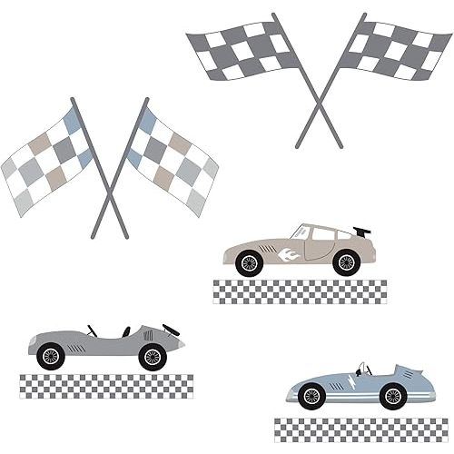 Lambs & Ivy Little Racer Car/Transportation Blue/Taupe Wall Decals/Stickers