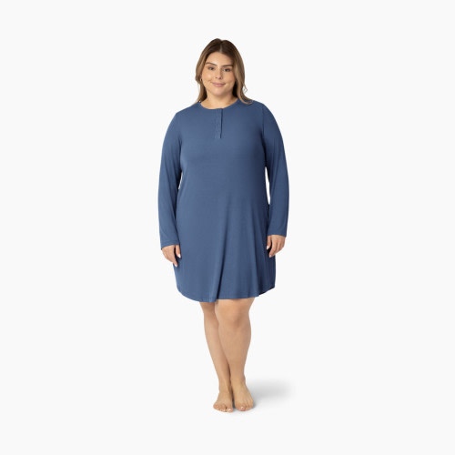 Kindred Bravely Riley Ribbed Bamboo Maternity & Nursing Nightgown - Slate Blue, Medium