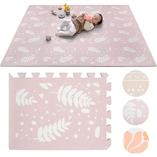 Comfortable Baby Play Mat Tiles - Soft Foam Floor Tiles for a Safe Play Area - Large Baby Mat for Floor, Perfect for Kids' Playroom (Blush Botanicals)