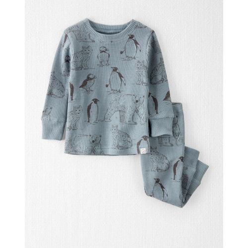 Baby Arctic Print Waffle Knit Pajamas Set - 12M - Style,Aqua Slate