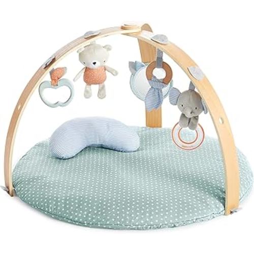 Ingenuity Cozy Spot Reversible Duvet Activity Gym & Play Mat with Wooden Toy bar - Loamy, Newborn and up