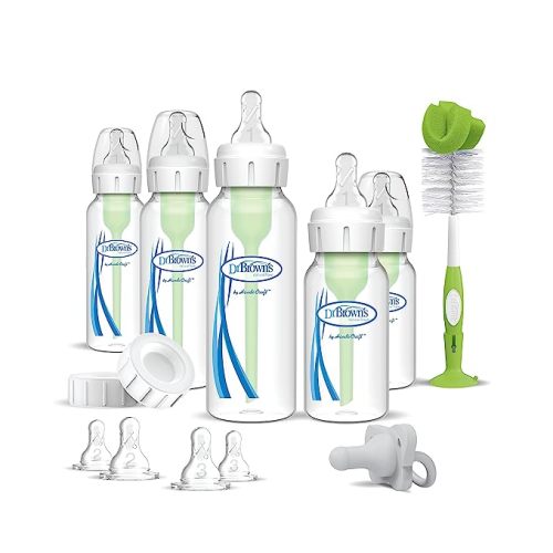Dr. Brown's Anti-Colic Options+ Newborn Essentials Gift Set with 4oz and 8oz Baby Bottles, Baby Bottle Brush and HappyPaci : Baby