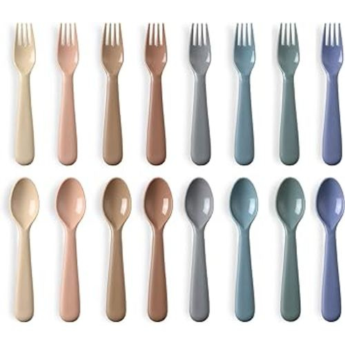 16 Pieces Toddler Utensils Set, Kids Safe Flatware, Plastic Spoons and Forks Set for Children, BPA Free, Dishwasher Safe, Plastic Reusable Cutlery