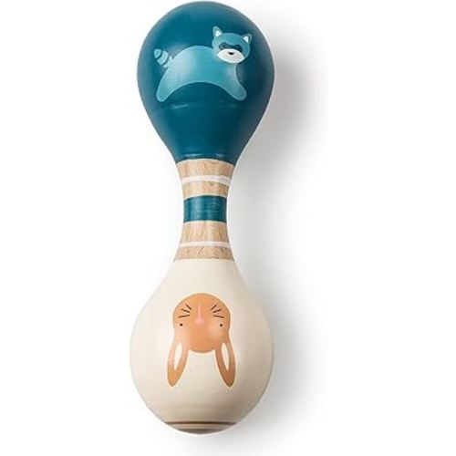 Mary Meyer Leika Wooden Toys Baby Rattle, 5.5-Inches, Raccoon & Bunny