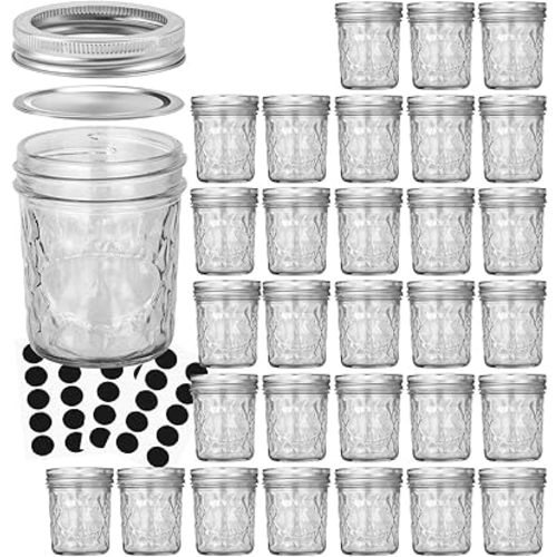 VERONES Mason Jars 6 OZ, 30 PACK 6oz Mason jars Canning Jars Jelly Jars With Lids, Ideal for Jam, Honey, Wedding Favors, Shower Favors