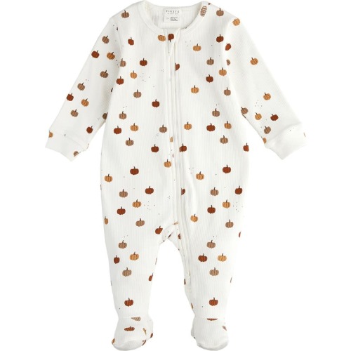 Baby Pumpkin Print Cotton Rib Footed One-Piece Pajamas, 9M, Off White