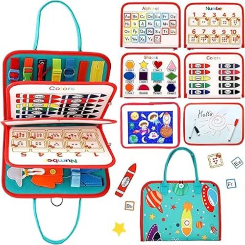 Busy Board for 1 2 3 4 Year Old Toddler Montessori Busy Book Sensory Learning Toys for Boys Girls Birthday Idea Gift (Green)