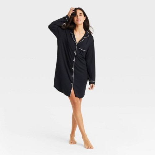 Women's Beautifully Soft Notch Collar NightGown - Stars Above™, Color: Black, Size: L