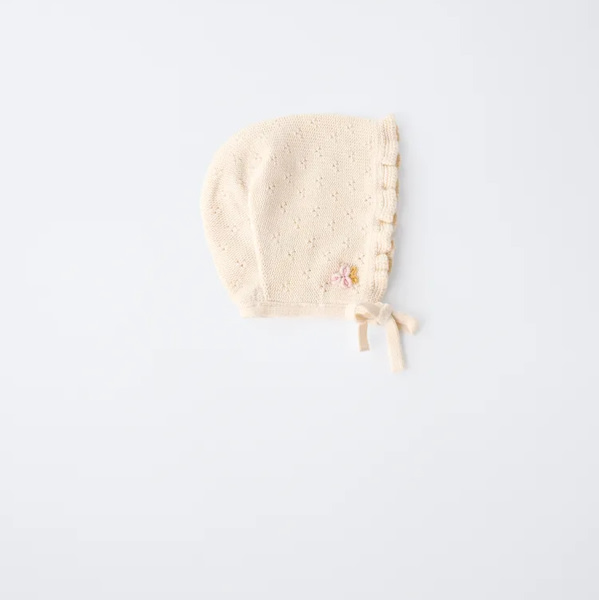 EMBROIDERED FLOWER KNIT BONNET - Ecru | ZARA United States