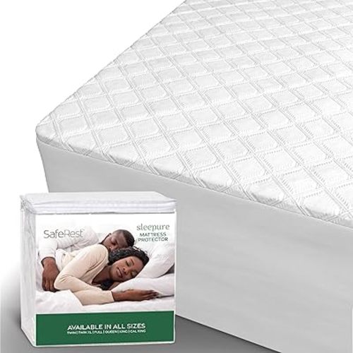 SafeRest Sleepure 100% Waterproof King Size Mattress Protector - Viscose Derived from Bamboo - Fitted with Stretchable Pockets - Machine Washable Cotton Mattress Cover for Bed