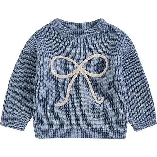 Baby Girl Knit Sweater Cute Bow Chunky Knitted Pullover Sweatshirt Toddler Girls Fall Winter Clothes