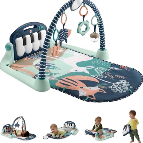 Fisher-Price Baby Playmat Kick & Play Piano Gym with Musical and Sensory Toys for Newborn to Toddler, Navy Fawn