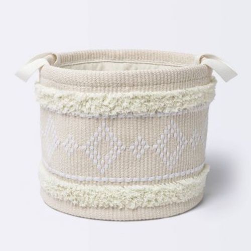 Tufted Fabric Medium Round Storage Basket - Khaki And Cream - Cloud Island™