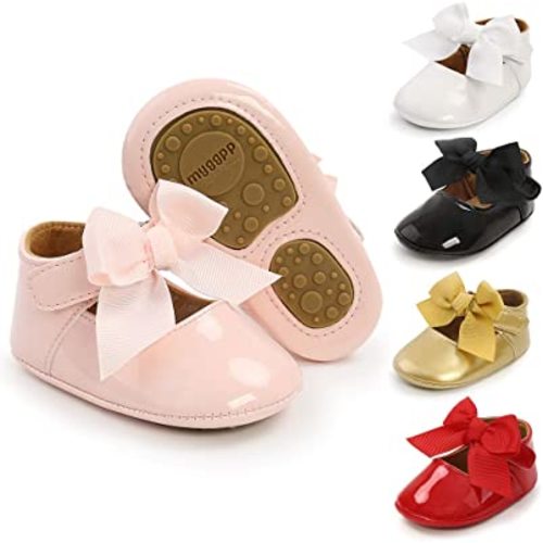 Meckior Infant Baby Girls Soft Sole Bowknot Princess Wedding Dress Mary Jane Flats Prewalker Newborn Light Baby Sneaker Shoes