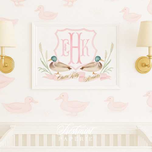 Mallard Duck Nursery Art, Custom Monogram Print