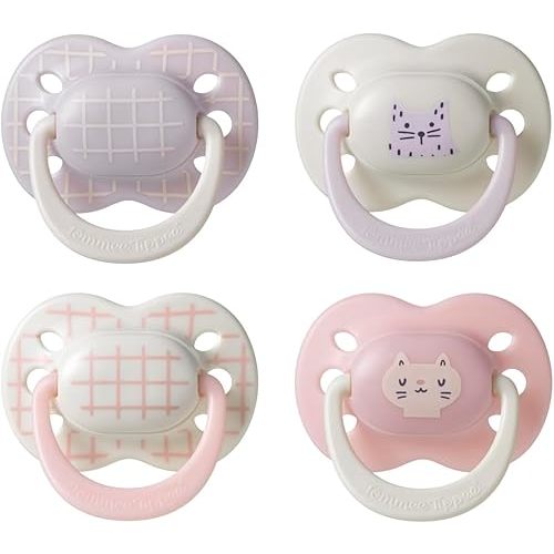 Tommee Tippee Ultimate Fit Newborn Pacifiers, 0-6 Months, Extra Air Holes, Symmetrical Nipple and Shield, 100% BPA Free Silicone, Dishwasher & Sterilizer Safe, Pink and Beige, Pack of 4