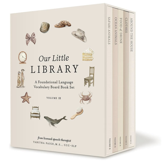 Our Little Library Vol. 2: First 100 Words Board Book Box Set, including Ocean Animals, Safari Animals, Food and Drink, Clothes, and Around the House (Tabitha Paige Children's Book Series)