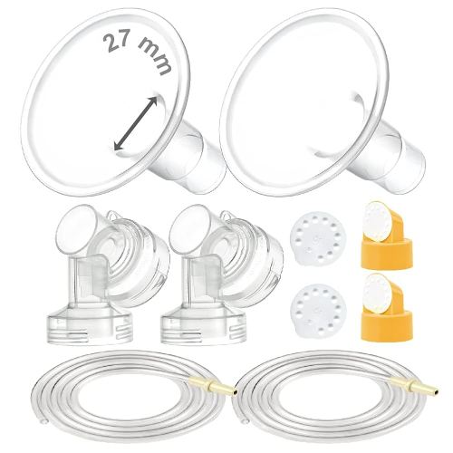 Maymom Breast Pump Kit Compatible with Medela Pump in Style Advanced Pump; 2xTwo-Piece 27mm Breastshield, 2 Valve, 4 Membrane, 2 Replacement Tubing; Replacement Part for Medela Shield, Valve
