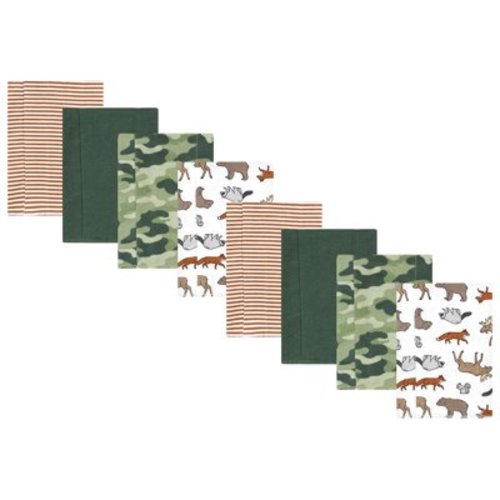 Hudson Baby Cotton Poly Flannel Burp Cloths Multipack, Animal Adventure 8-Pack, One Size