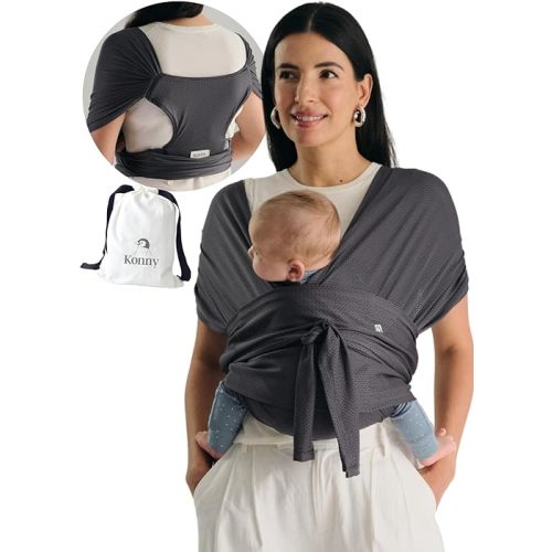 Konny New and Improved Baby Carrier Flex AirMesh Premium Material - Summer Adjustable, Easy to Wear and Wrap Baby Sling, Perfect for Newborn Babies Essentials up to 44 lbs(M-4XL) - Charcoal