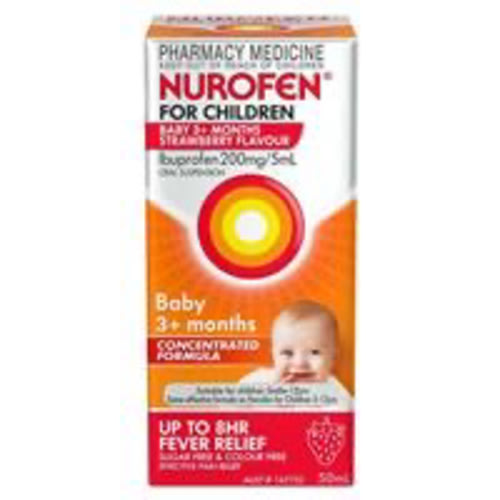 Buy Nurofen For Children Baby 3+ Months Pain and Fever Relief Concentrated Liquid 200mg/5ml Ibuprofen Strawberry 50ml Online at Chemist Warehouse®